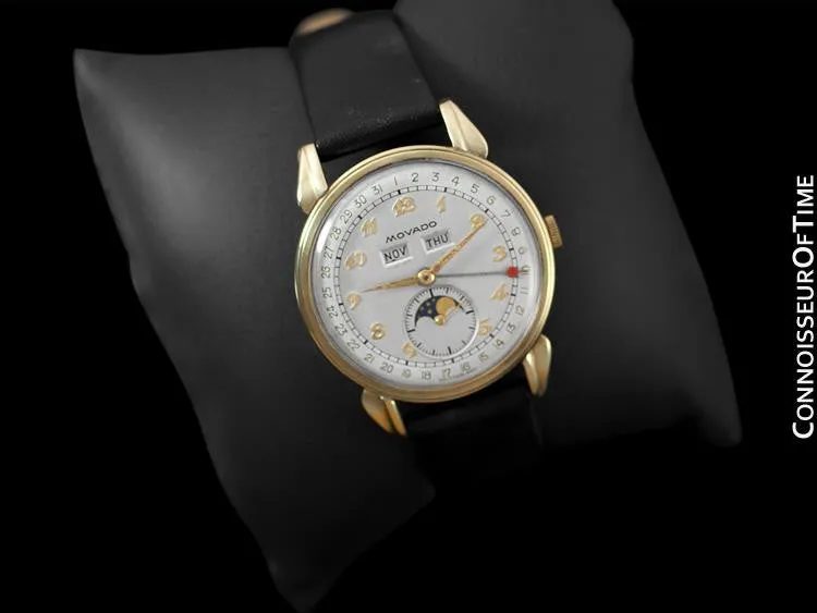 1940's Movado Vintage Triple Calendar Moon Phase - Stainless Steel & 14K Gold - The Celestograph