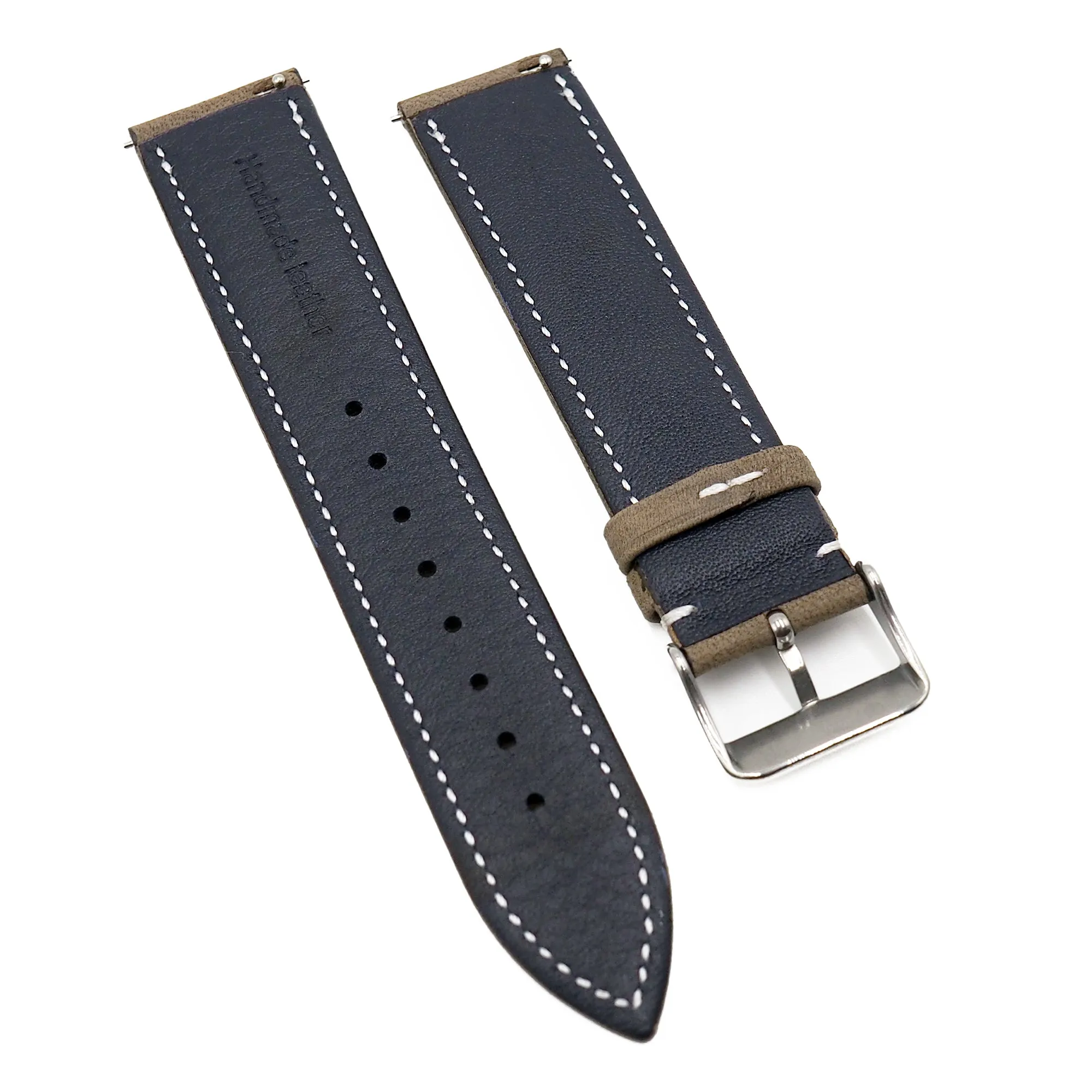 19mm, 20mm, 21mm Thunder Gray Soft Calf Leather Watch Strap, Quick Release Spring Bars