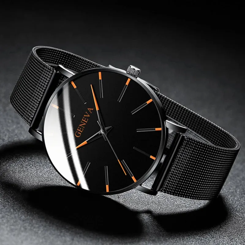 2024 Minimalist Men&#39;s Fashion Ultra Thin Watches Simple Men Business Stainless Steel Mesh Belt Quartz Watch relogio masculino