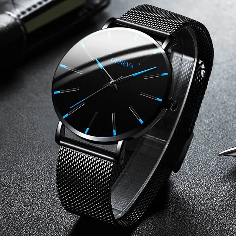 2024 Minimalist Men&#39;s Fashion Ultra Thin Watches Simple Men Business Stainless Steel Mesh Belt Quartz Watch relogio masculino