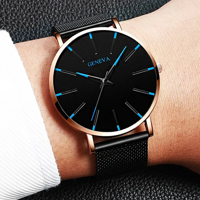 2024 Minimalist Men&#39;s Fashion Ultra Thin Watches Simple Men Business Stainless Steel Mesh Belt Quartz Watch relogio masculino