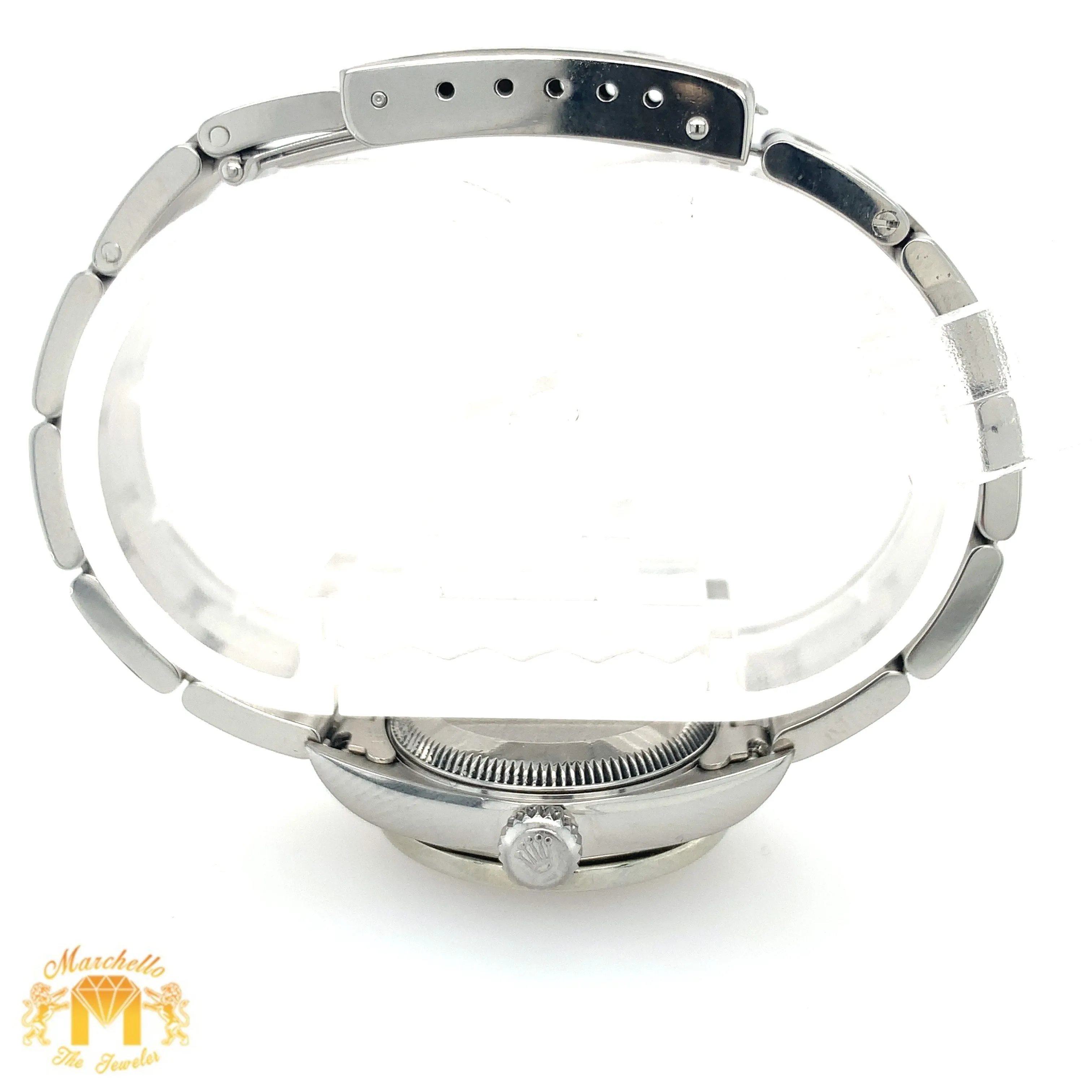24mm Ladies’ Rolex Oyster Perpetual Stainless Steel Diamond Watch (factory blue dial)