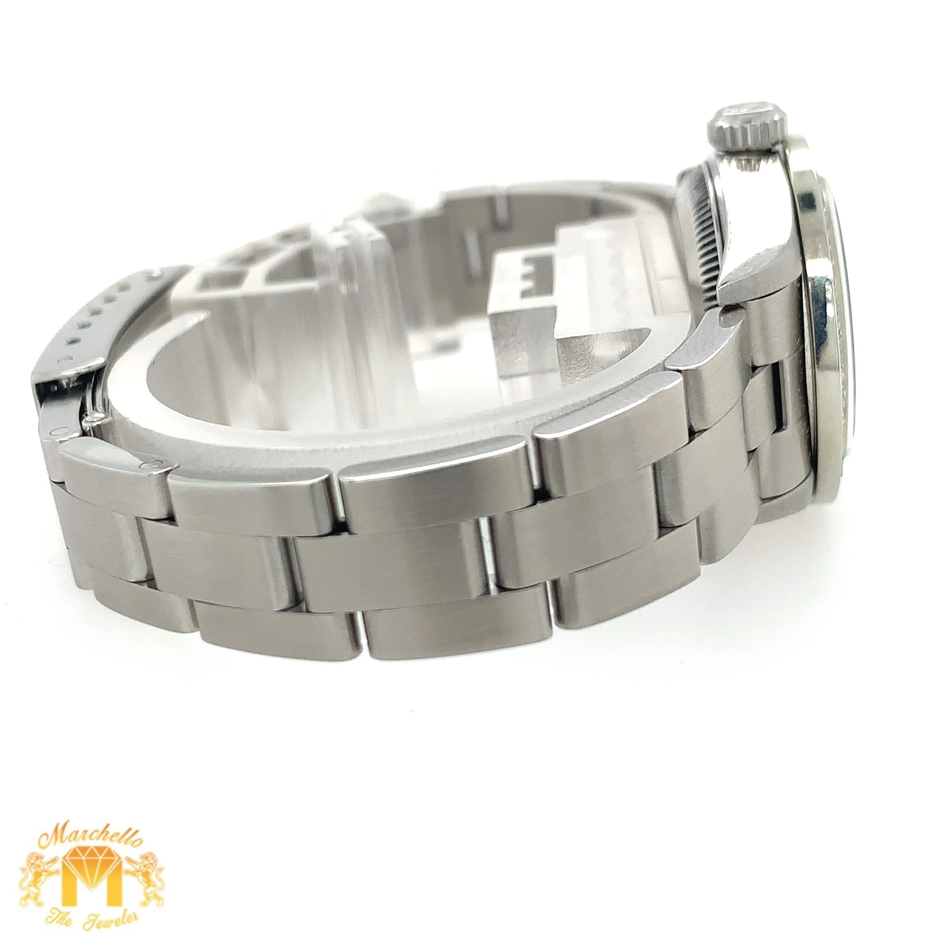 24mm Ladies’ Rolex Oyster Perpetual Stainless Steel Diamond Watch (factory blue dial)