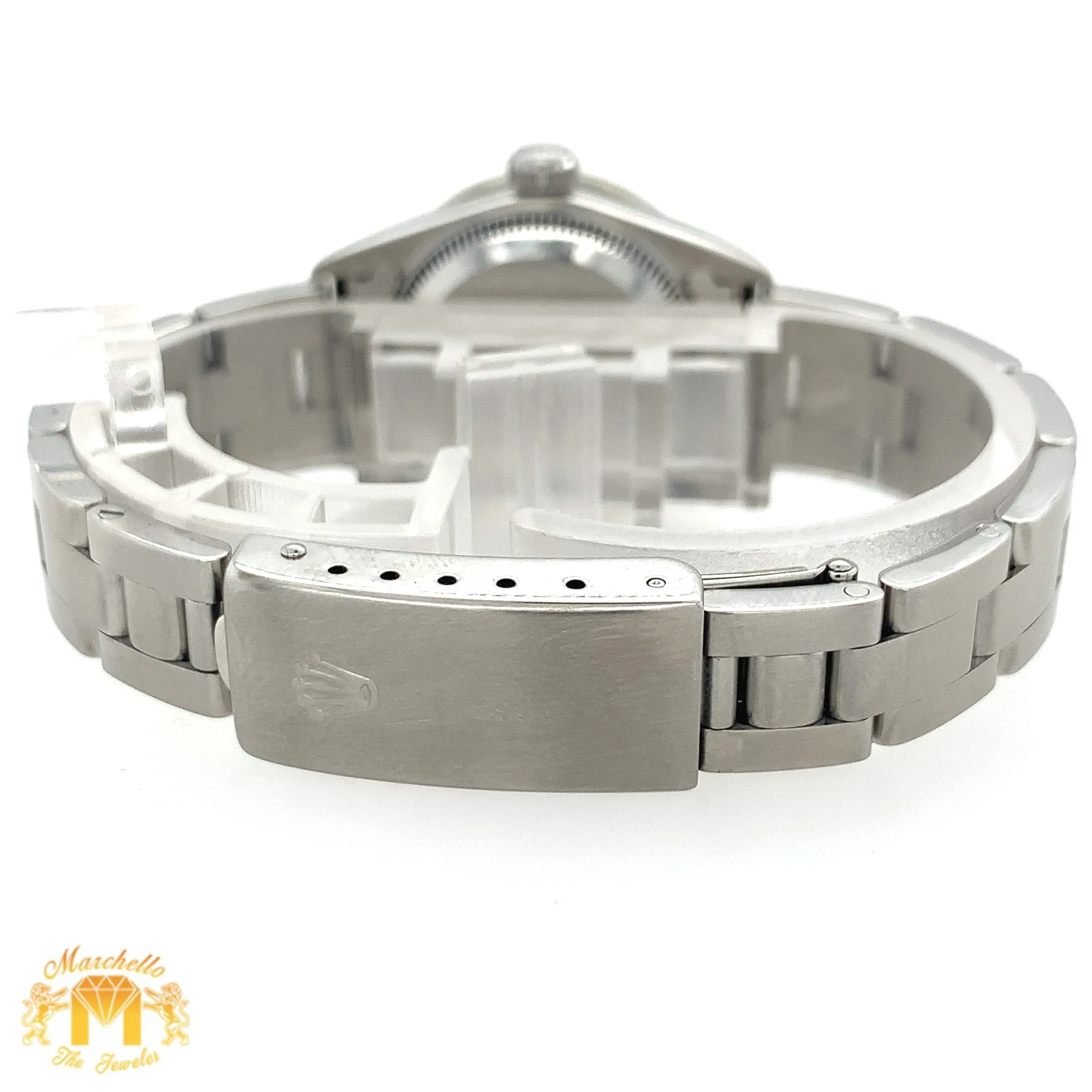 24mm Ladies’ Rolex Oyster Perpetual Stainless Steel Diamond Watch (factory blue dial)
