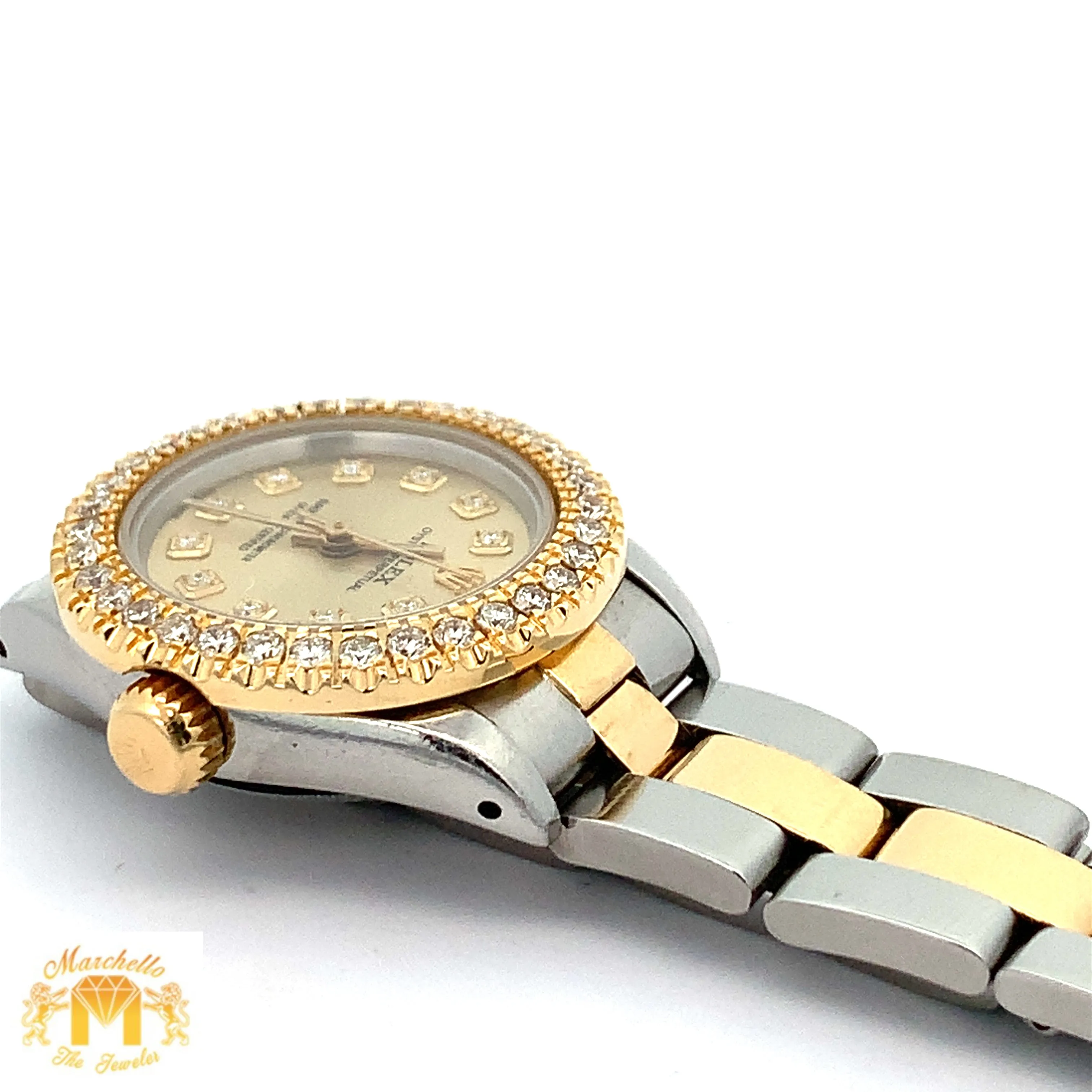 26mm Ladies` Diamond Watch with Two-Tone Oyster Bracelet (custom diamond dial and bezel)