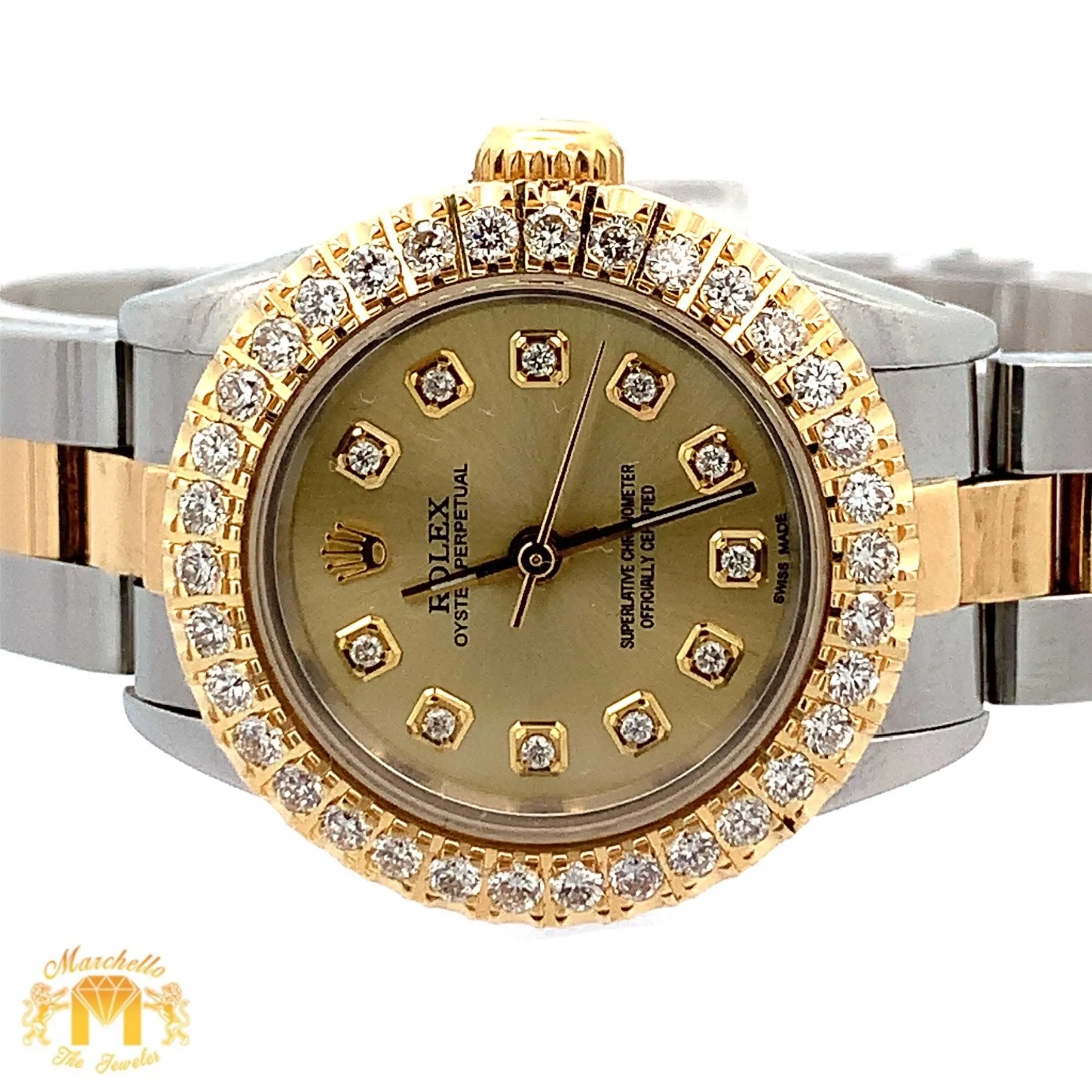 26mm Ladies` Diamond Watch with Two-Tone Oyster Bracelet (custom diamond dial and bezel)