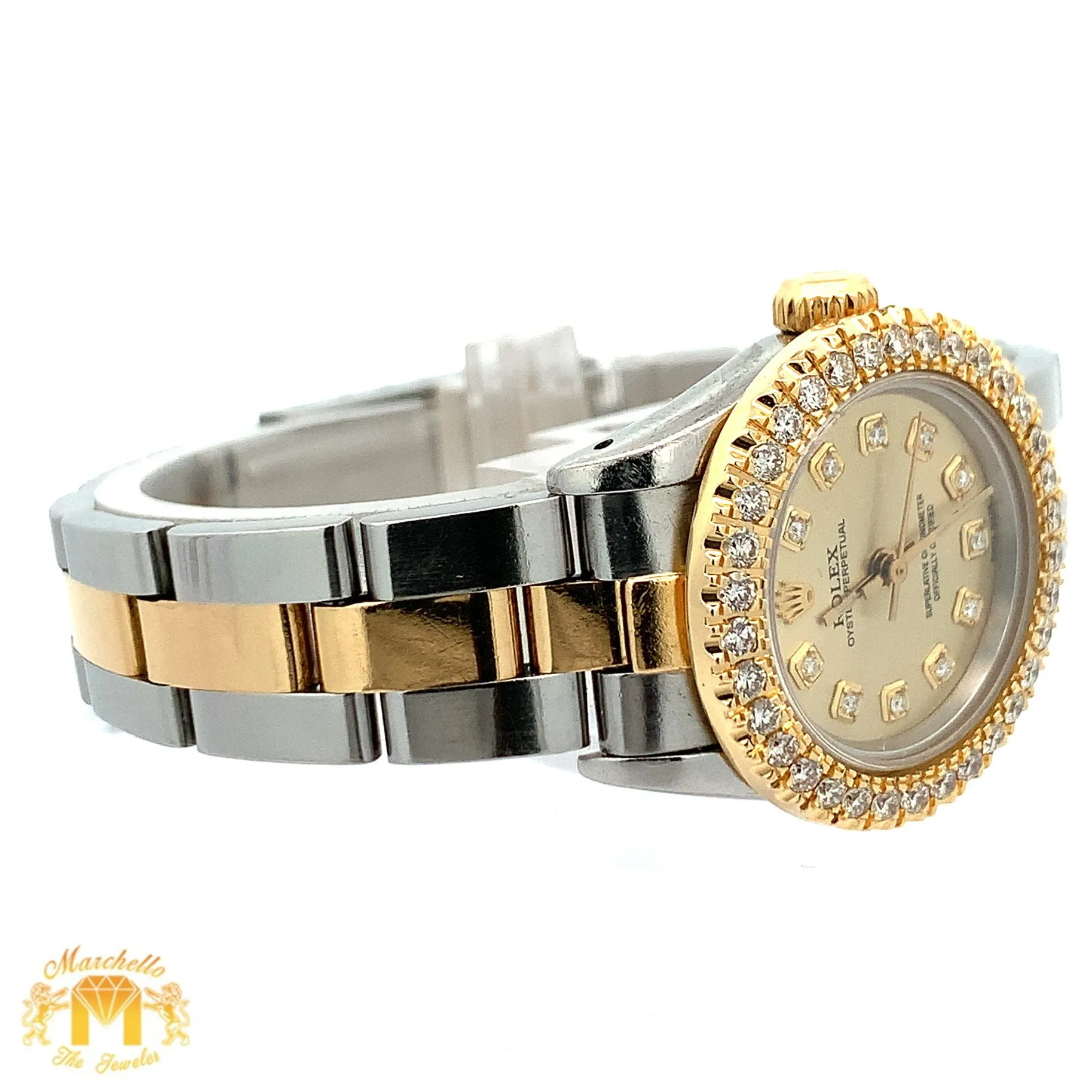 26mm Ladies` Diamond Watch with Two-Tone Oyster Bracelet (custom diamond dial and bezel)