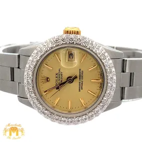 26mm Ladies`Rolex Datejust Watch with Stainless Steel Oyster Bracelet (diamond bezel, champagne dial)