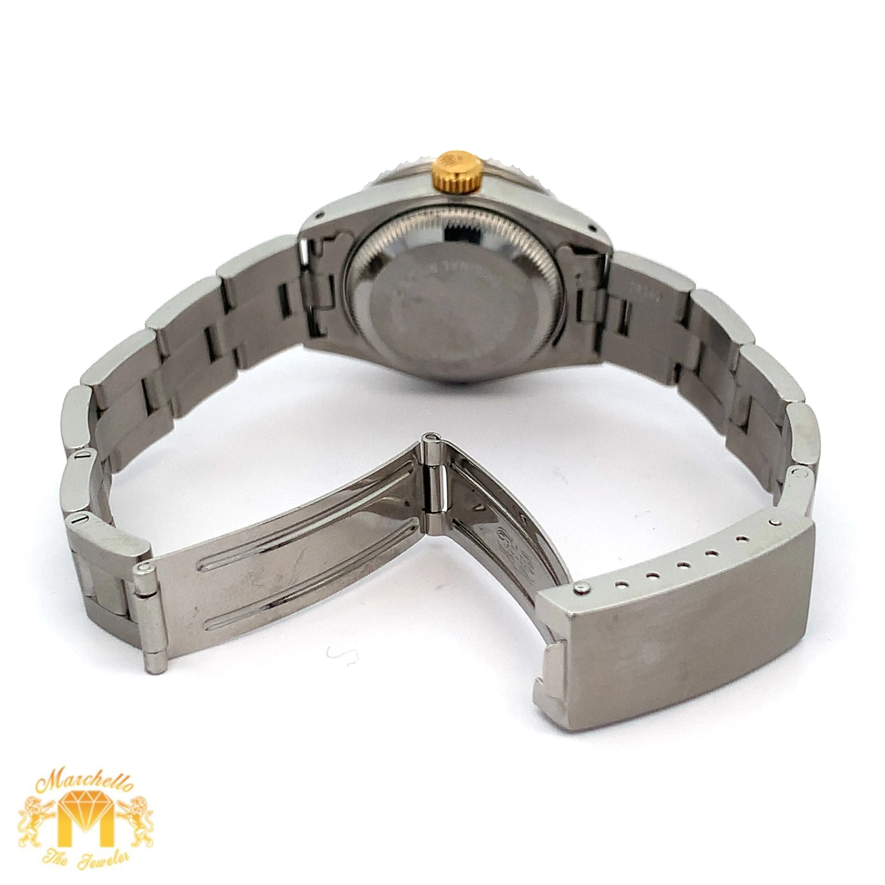 26mm Ladies`Rolex Datejust Watch with Stainless Steel Oyster Bracelet (diamond bezel, champagne dial)