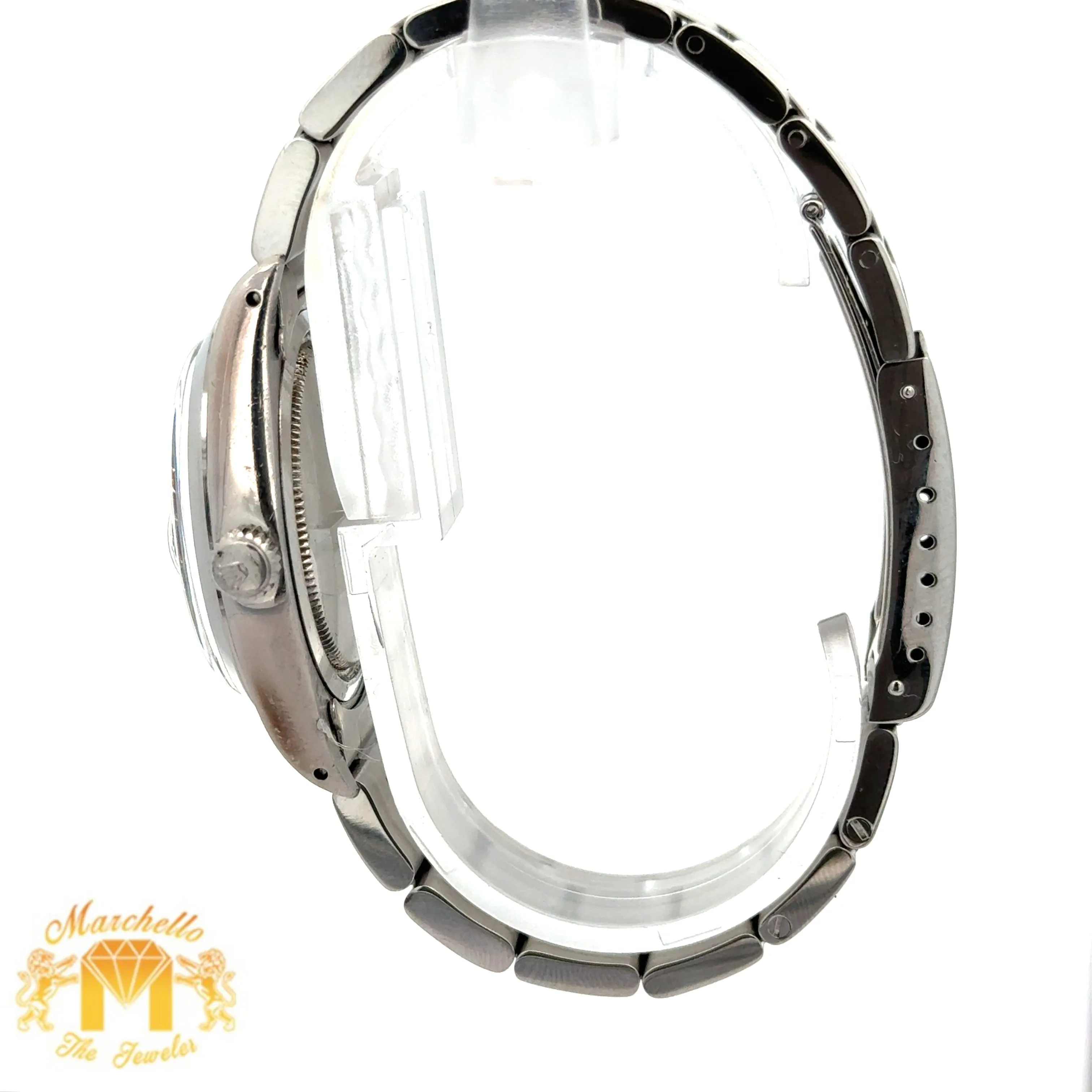 34mm Rolex Watch with Stainless Steel Oyster Bracelet (silver dial, smooth bezel)