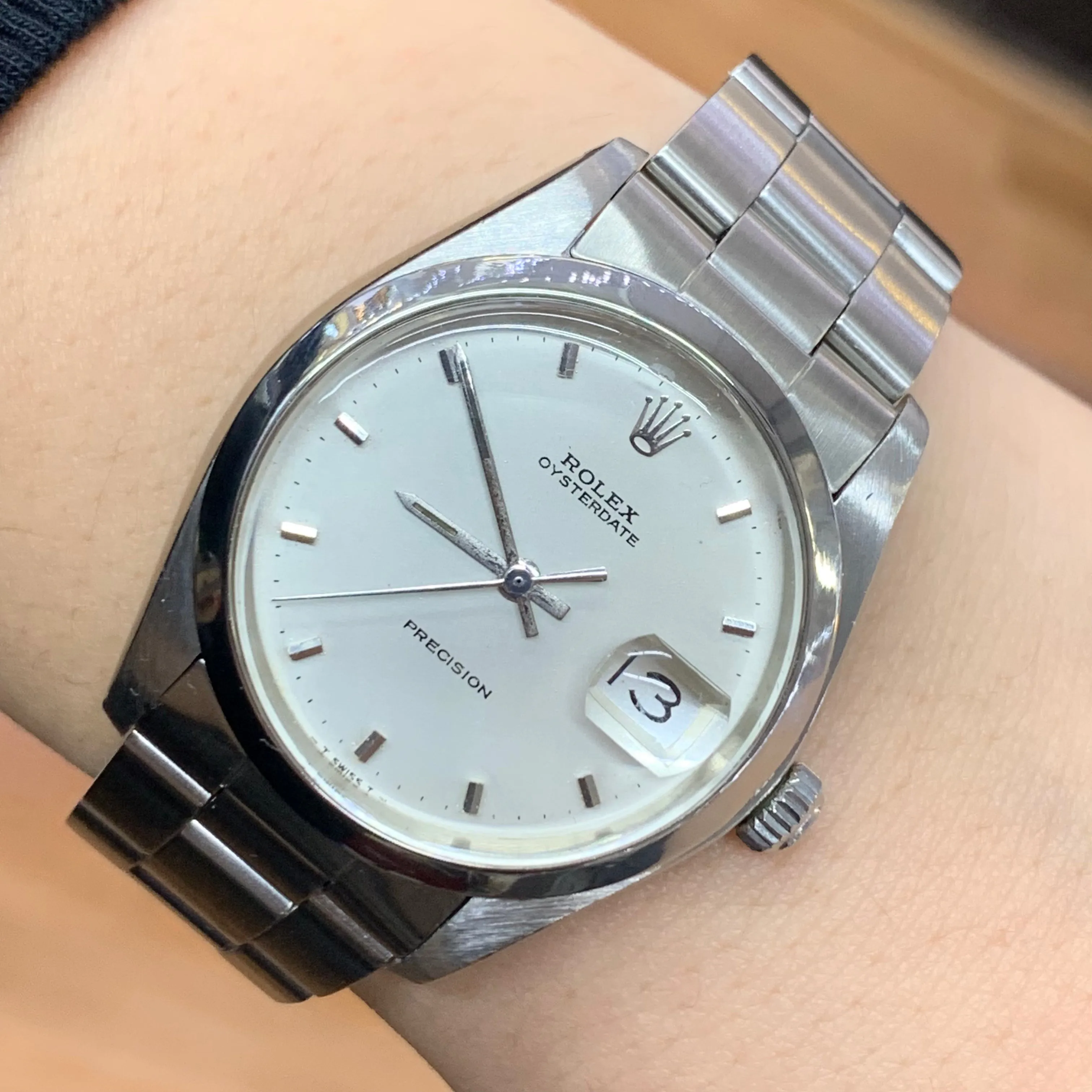 34mm Rolex Watch with Stainless Steel Oyster Bracelet (silver dial, smooth bezel)