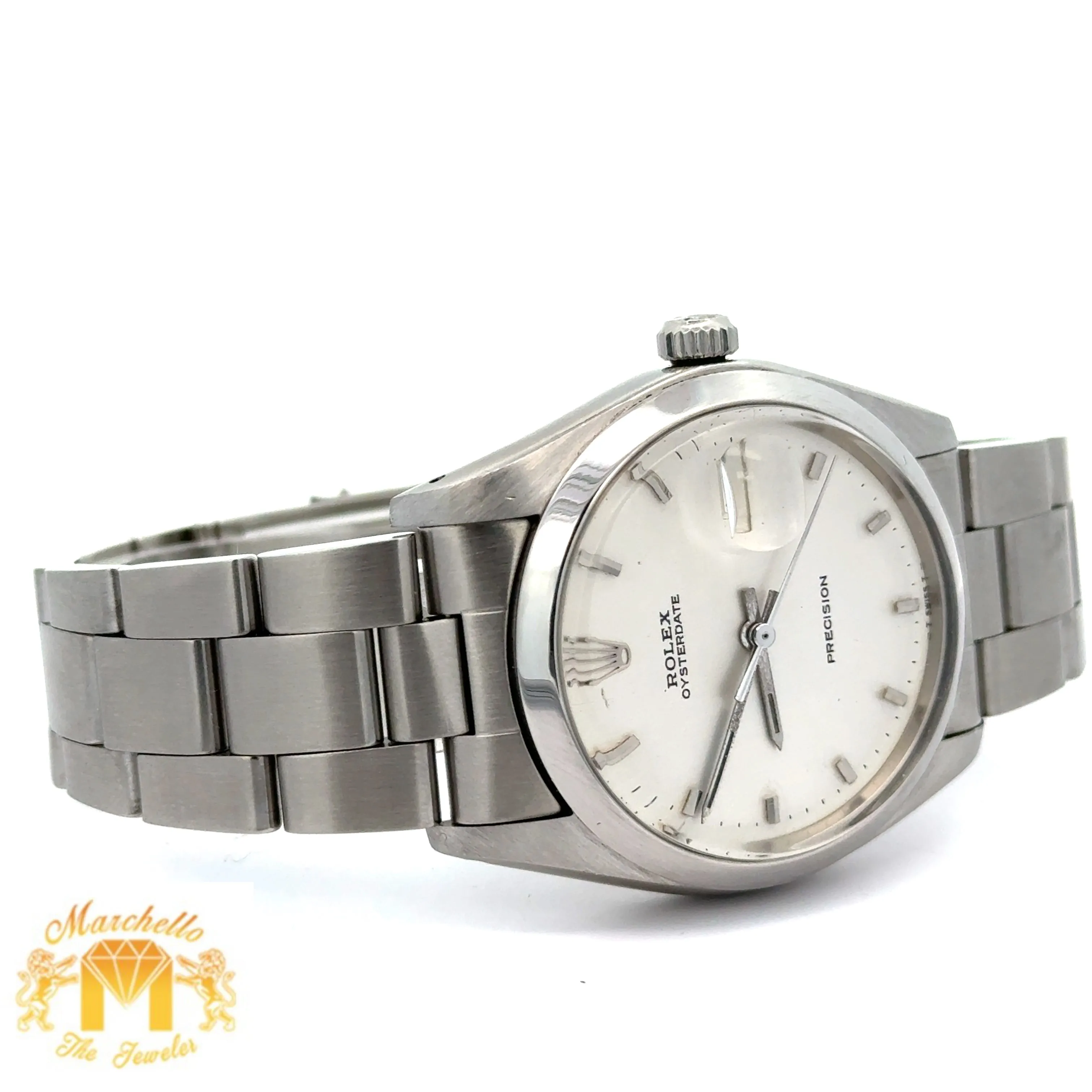 34mm Rolex Watch with Stainless Steel Oyster Bracelet (silver dial, smooth bezel)