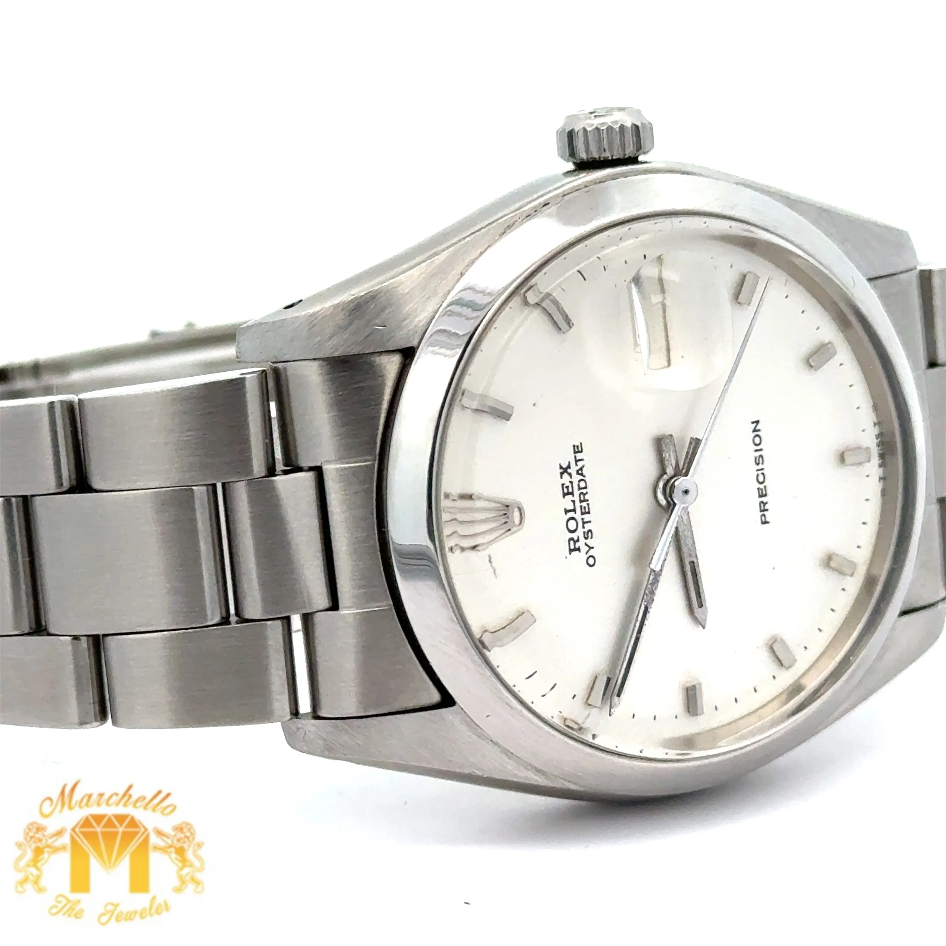34mm Rolex Watch with Stainless Steel Oyster Bracelet (silver dial, smooth bezel)