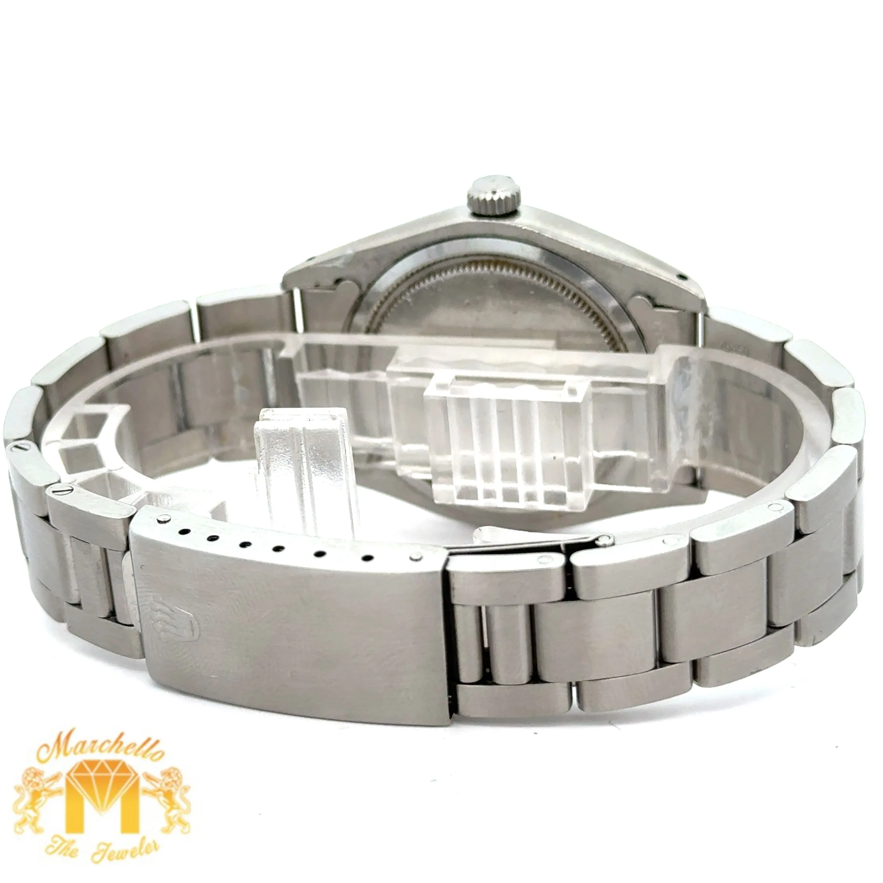 34mm Rolex Watch with Stainless Steel Oyster Bracelet (silver dial, smooth bezel)