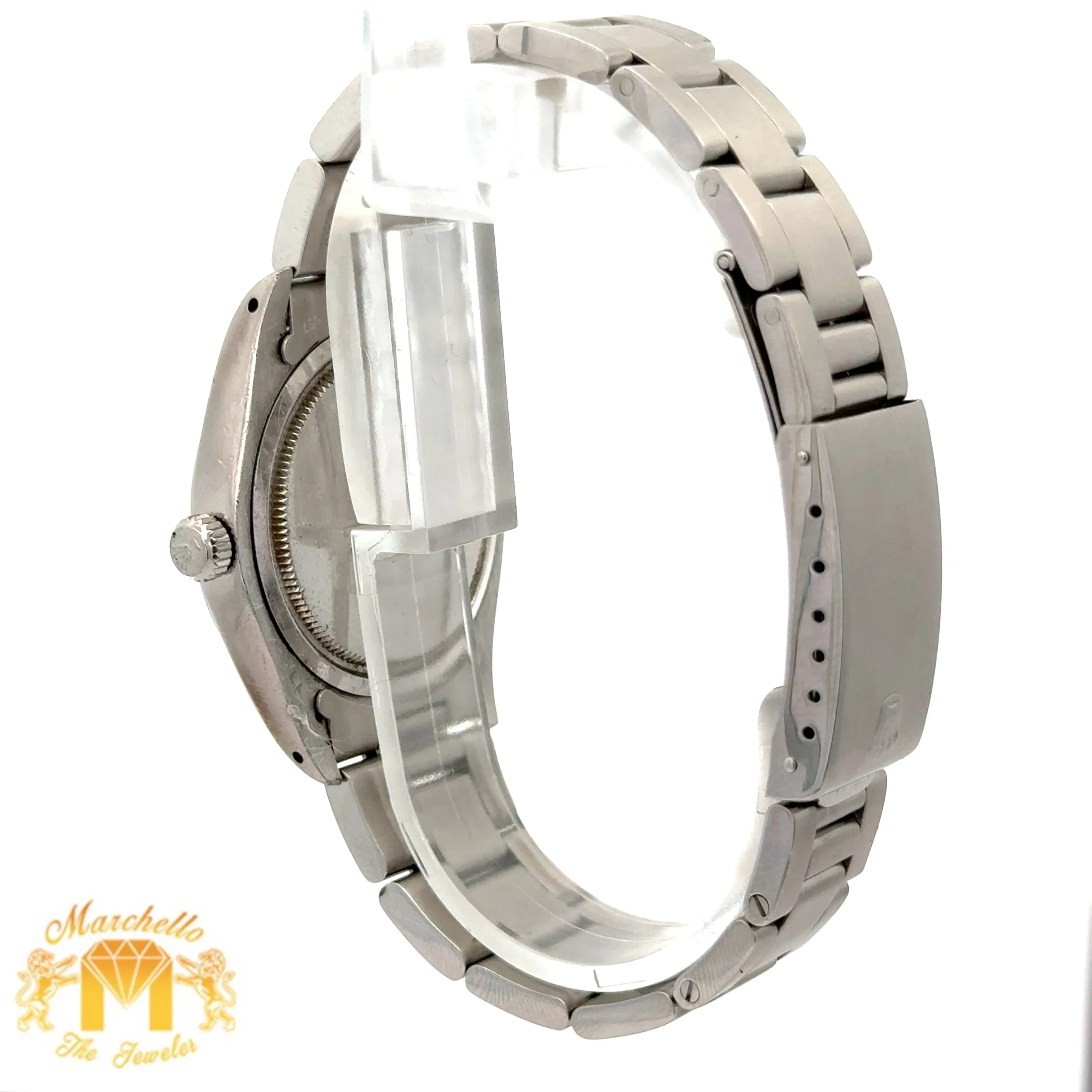 34mm Rolex Watch with Stainless Steel Oyster Bracelet (silver dial, smooth bezel)