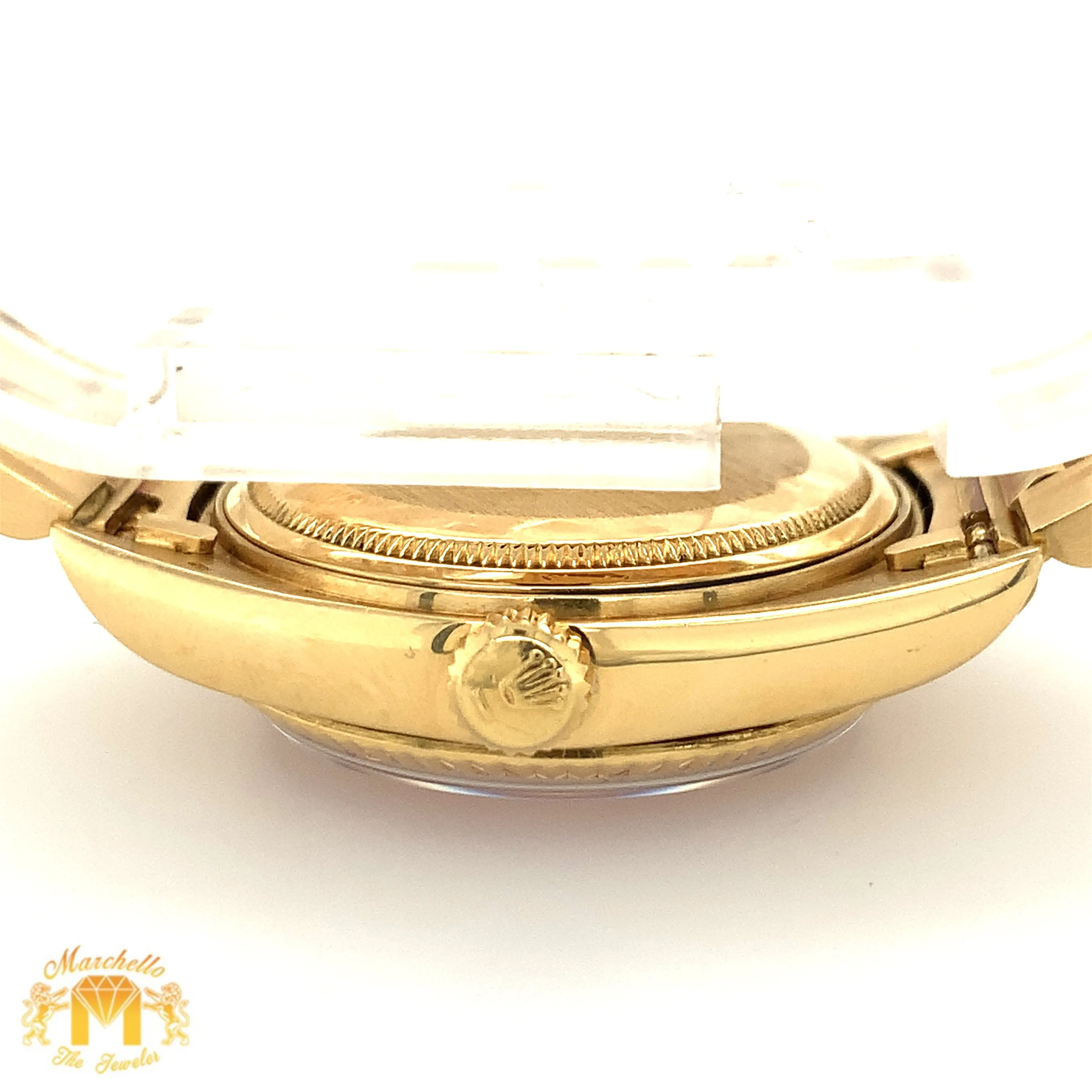 36mm 18k Gold Rolex Day-Date Presidential Watch (red diamond dial, quick set)