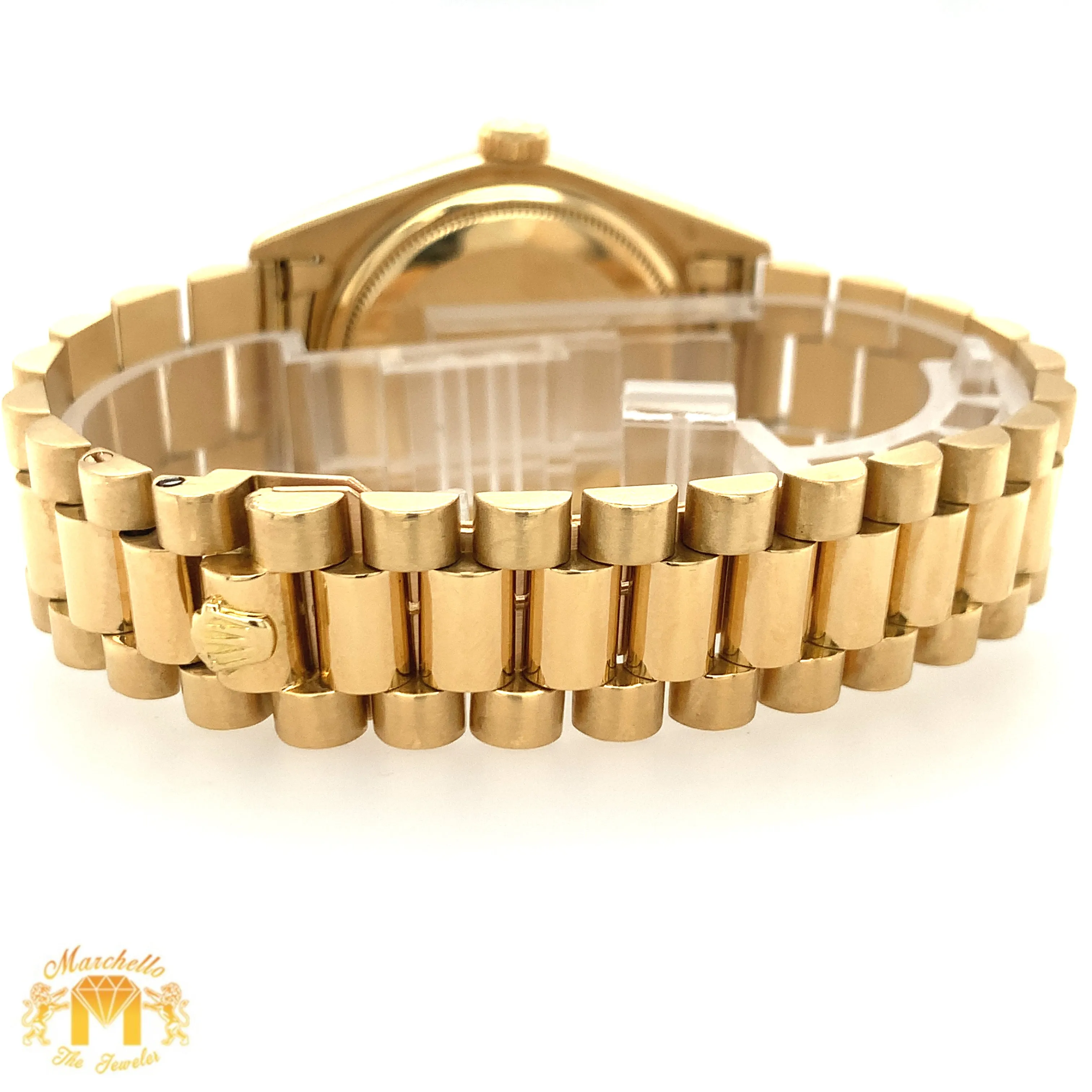 36mm 18k Gold Rolex Day-Date Presidential Watch (red diamond dial, quick set)