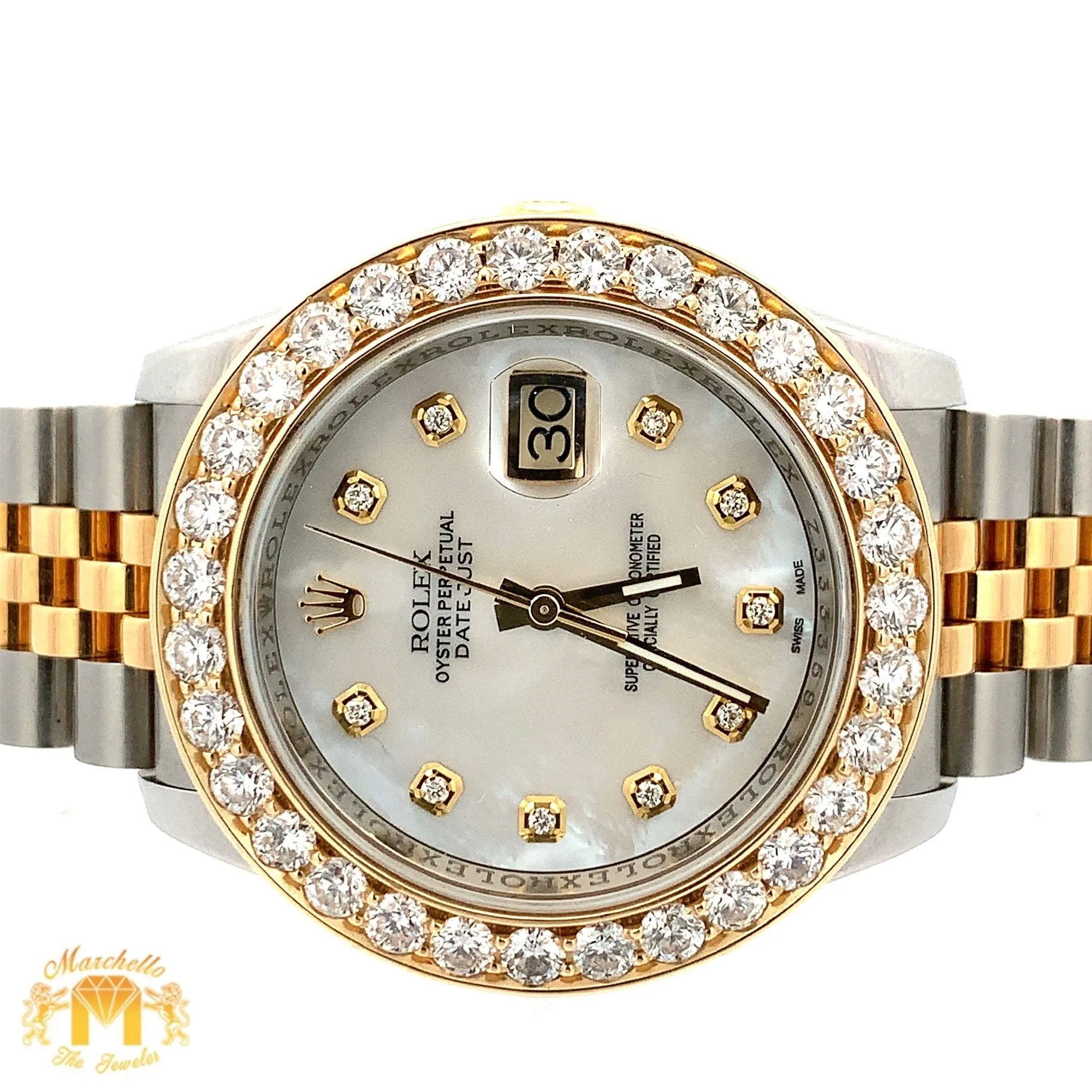 36mm Rolex Datejust Watch with Two-Tone Jubilee Bracelet (extra large custom diamond bezel)