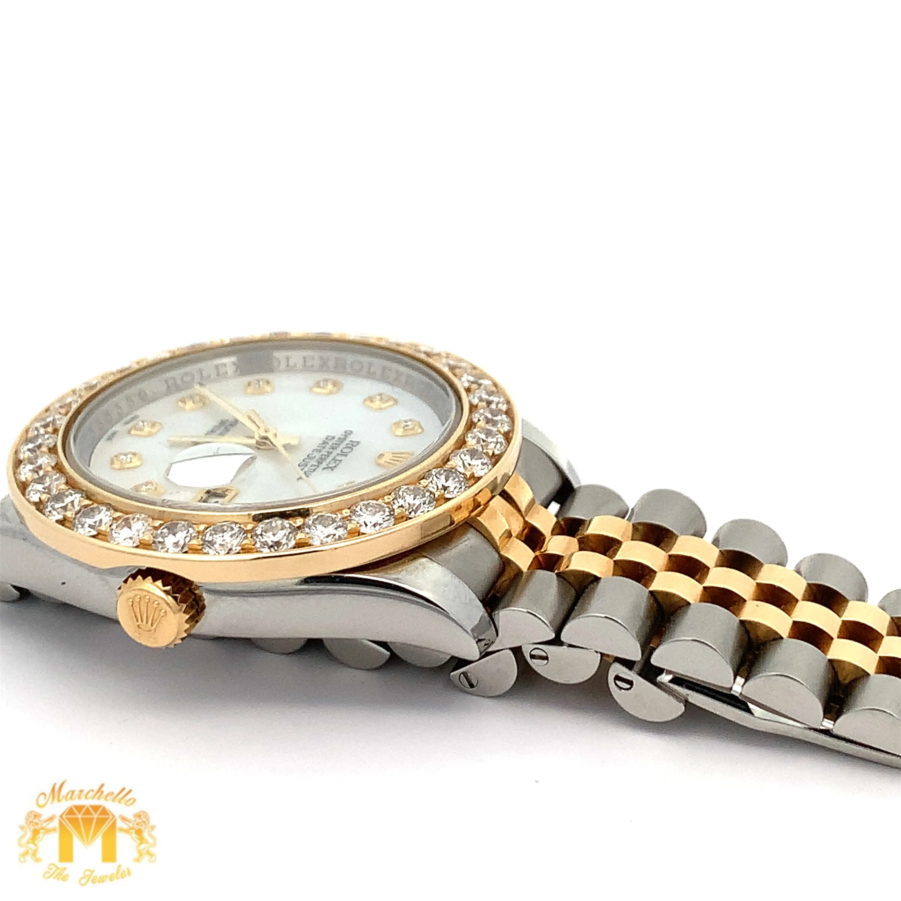 36mm Rolex Datejust Watch with Two-Tone Jubilee Bracelet (extra large custom diamond bezel)