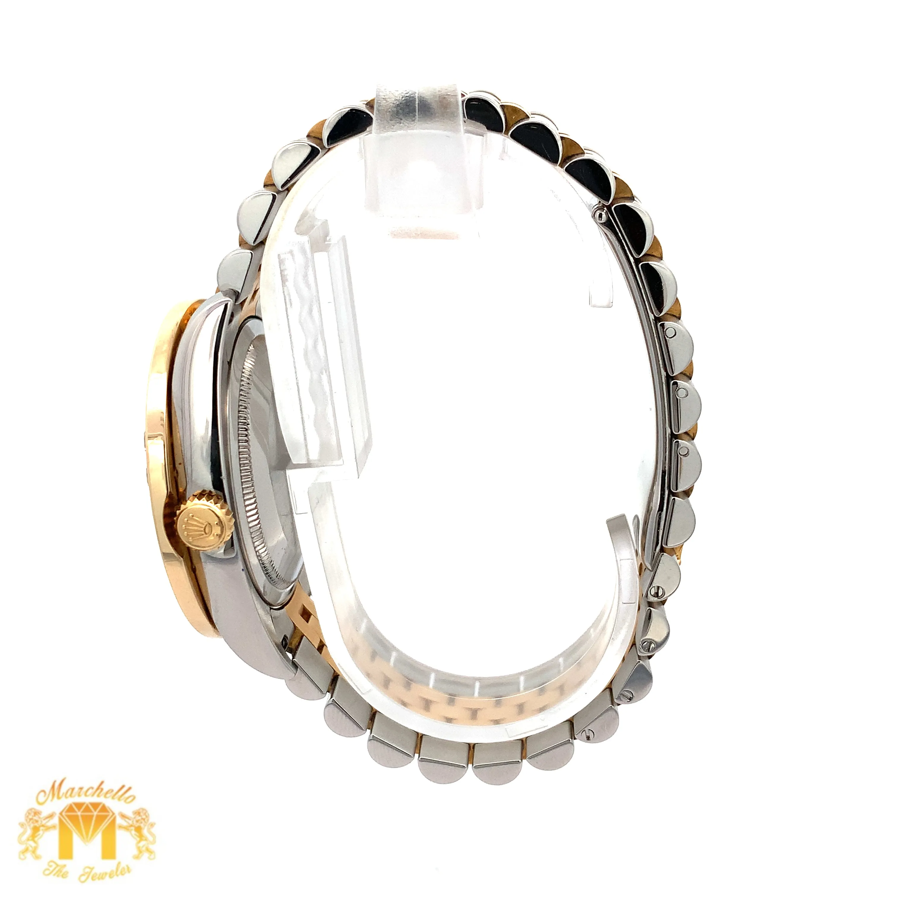 36mm Rolex Datejust Watch with Two-Tone Jubilee Bracelet (extra large custom diamond bezel)