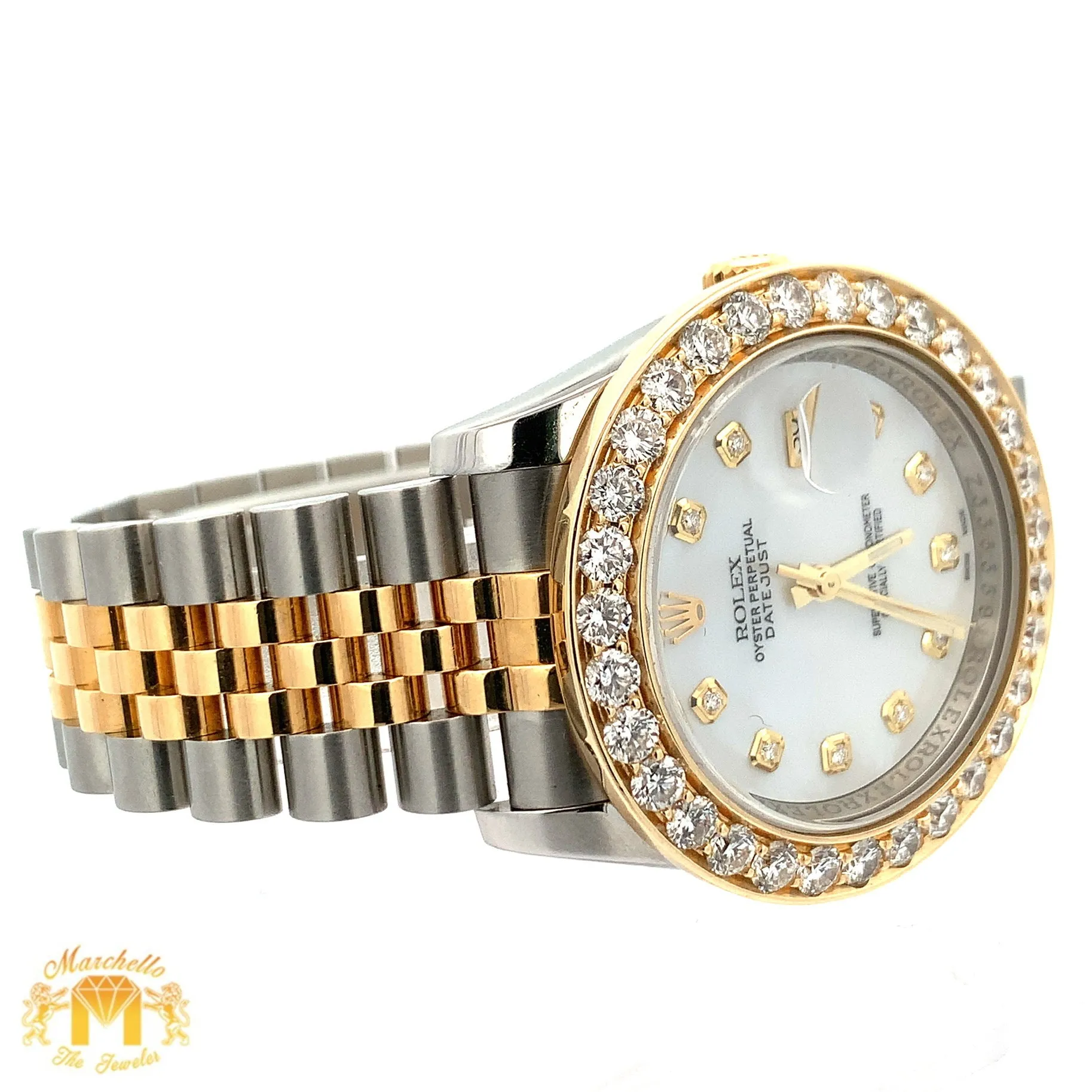 36mm Rolex Datejust Watch with Two-Tone Jubilee Bracelet (extra large custom diamond bezel)