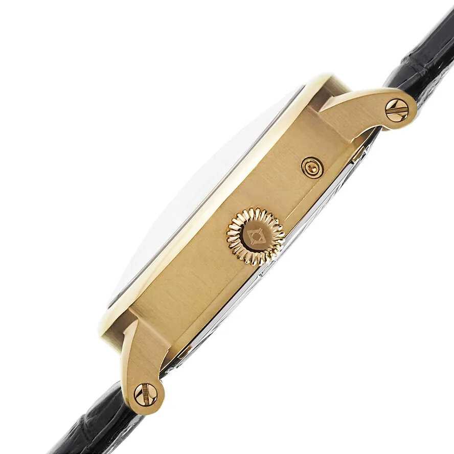 Akribos XxivCream Dial Gold Tone Stainless Steel Black Leather Men's Watch AK633YG