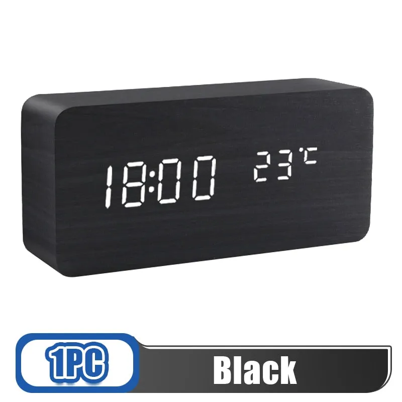 Alarm Clock LED Wooden Digital Table Clock Voice Control Wood Despertador USB/AAA Powered Electronic Desktop Clocks