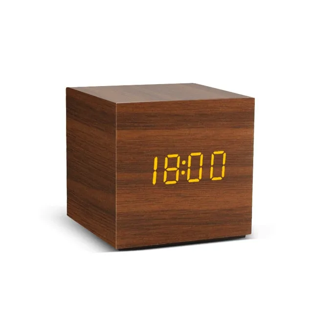 Alarm Clock LED Wooden Watch Table Voice Control Digital Wood Despertador