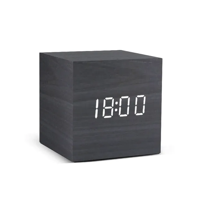Alarm Clock LED Wooden Watch Table Voice Control Digital Wood Despertador