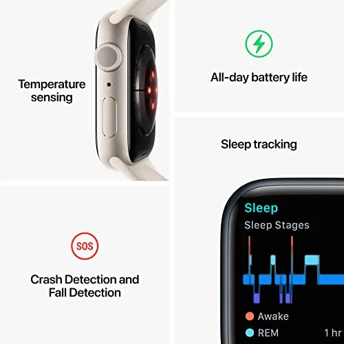 Apple Watch Series 8 [GPS 41mm] Smart Watch w/ (Product) RED Aluminum Case with (Product) RED Sport Band - S/M. Fitness Tracker, Blood Oxygen & ECG Apps, Always-On Retina Display, Water Resistant