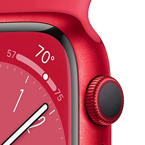 Apple Watch Series 8 [GPS 41mm] Smart Watch w/ (Product) RED Aluminum Case with (Product) RED Sport Band - S/M. Fitness Tracker, Blood Oxygen & ECG Apps, Always-On Retina Display, Water Resistant