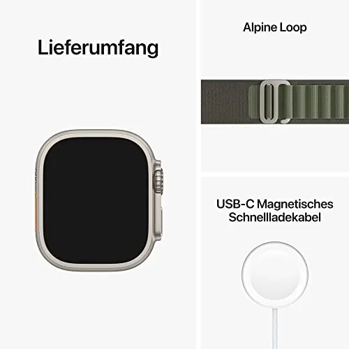 Apple Watch Ultra (GPS   Cellular, 49mm) Smartwatch - Titangehäuse, Alpine Loop Grün - Large. Fitnesstracker, präzisesGPS, Aktionstaste, extra Lange Batterielaufzeit, helleres Retina Display