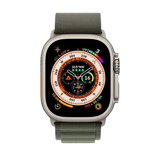 Apple Watch Ultra (GPS   Cellular, 49mm) Smartwatch - Titangehäuse, Alpine Loop Grün - Large. Fitnesstracker, präzisesGPS, Aktionstaste, extra Lange Batterielaufzeit, helleres Retina Display