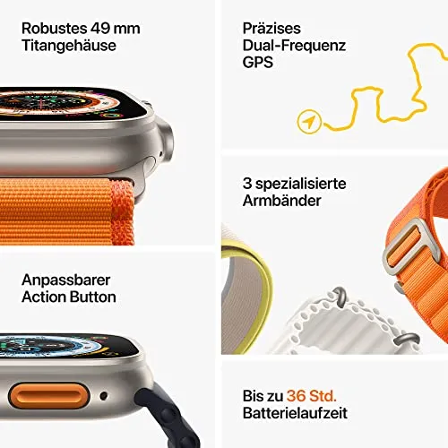 Apple Watch Ultra (GPS   Cellular, 49mm) Smartwatch - Titangehäuse, Alpine Loop Grün - Large. Fitnesstracker, präzisesGPS, Aktionstaste, extra Lange Batterielaufzeit, helleres Retina Display