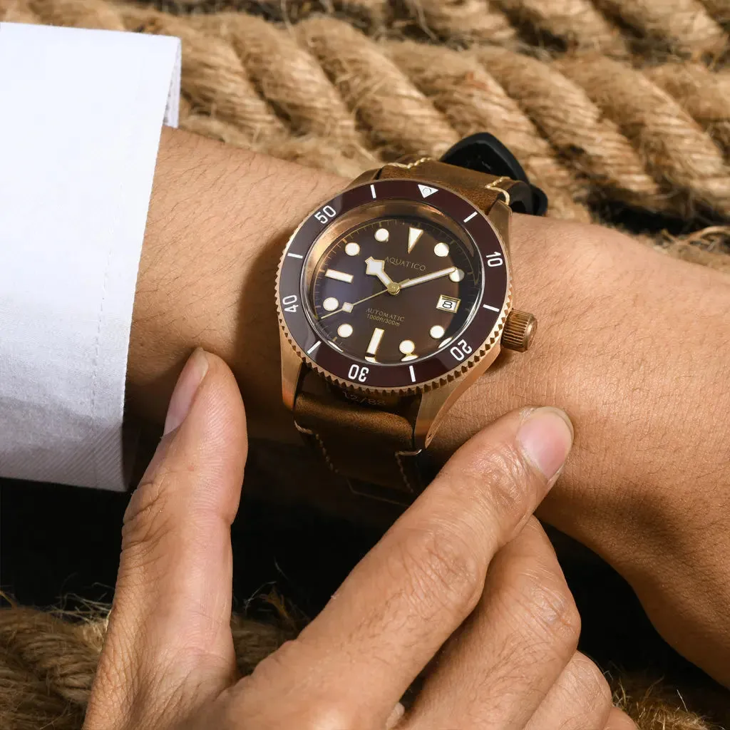Aquatico Bronze Sea Star Brown Dial Watch (Ceramic Insert)