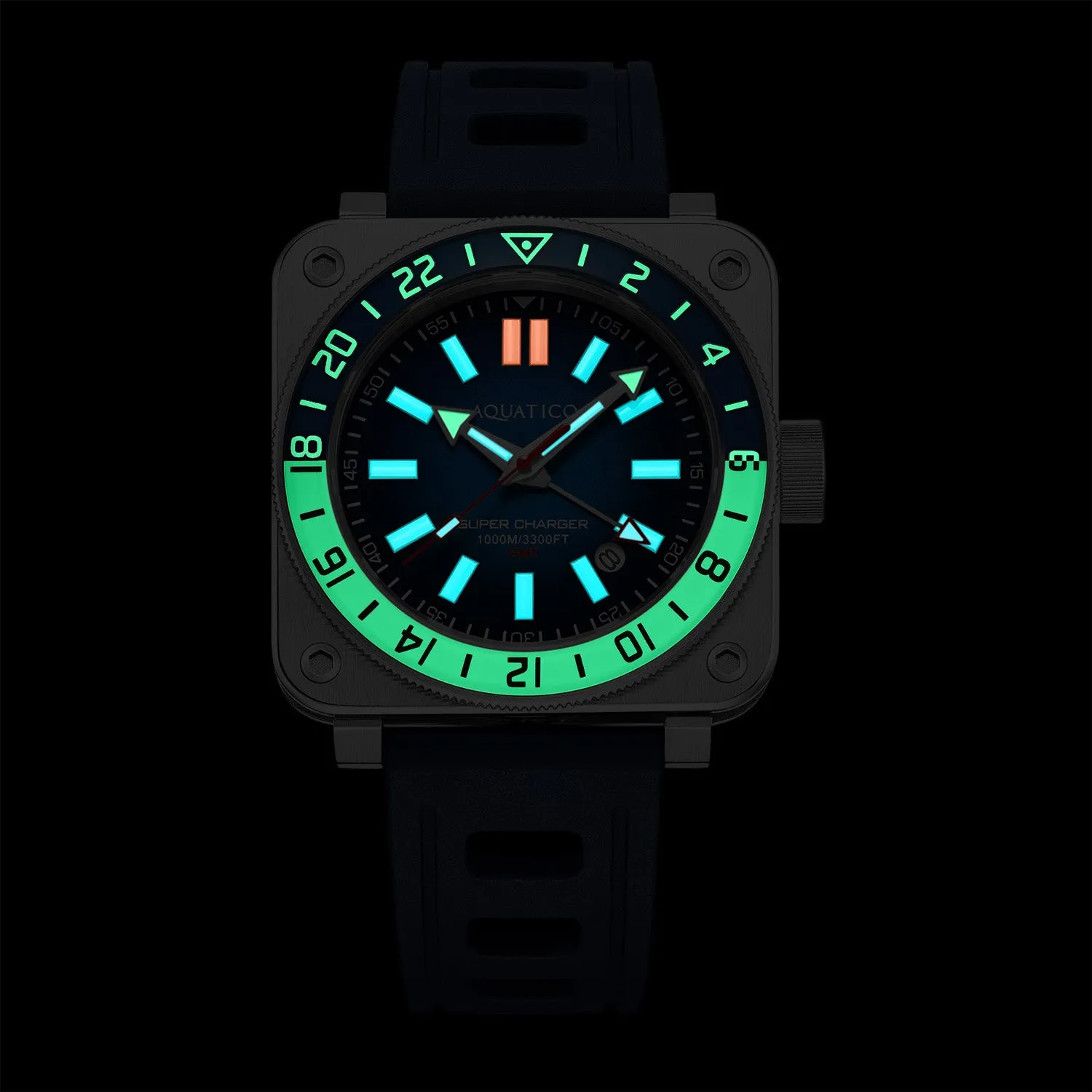 Aquatico Steel Man GMT Watch (Blue Dial Blue/White Bezel)