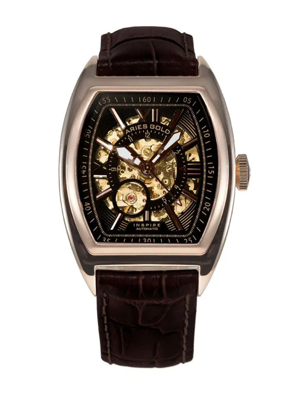 Aries Gold Automatic Infinum Cruiser Gold Stainless Steel Brown Leather Strap G 901A RG-BKRG Watch
