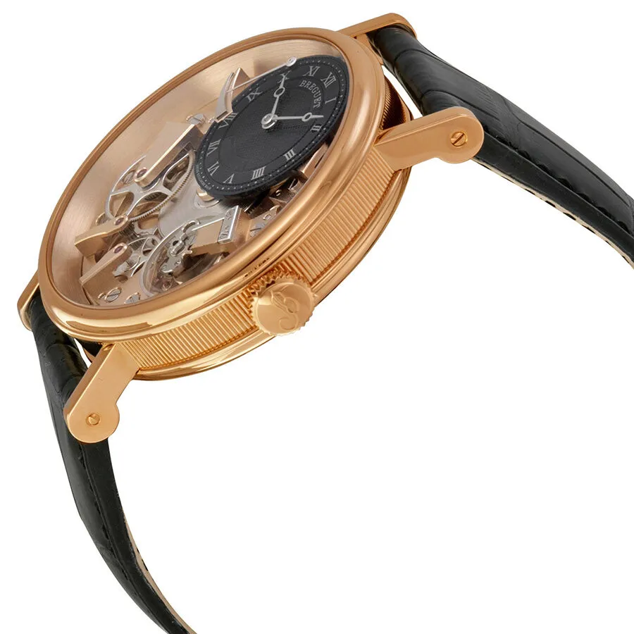 Breguet Tradition Black and Champagne Skeleton Dial 18kt Rose Gold Black Leather Men's Watch 7057BRR99W6 7057BR/R9/9W6