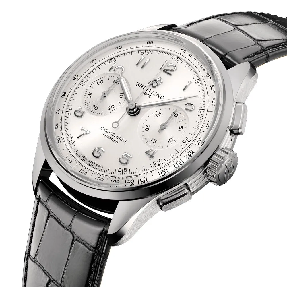 Breitling Premier B09 Chronograph 40mm Silver Dial Manual Wound Gents Watch AB0930371G1P1