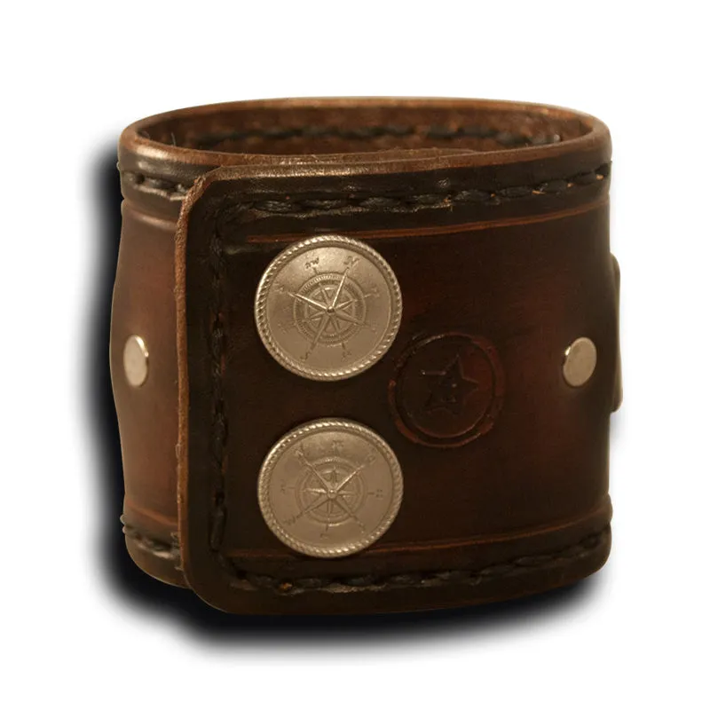 Brown Stressed Leather Cuff Watch with Stainless 42MM Sapphire