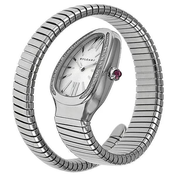 Bvlgari Serpenti Silver Dial Stainless Steel Diamond Ladies Watch SP35C6SDS-1T-L