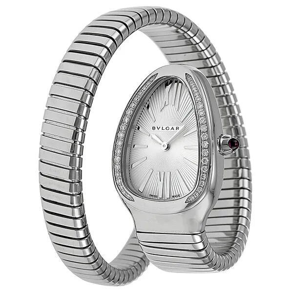 Bvlgari Serpenti Silver Dial Stainless Steel Diamond Ladies Watch SP35C6SDS-1T-L