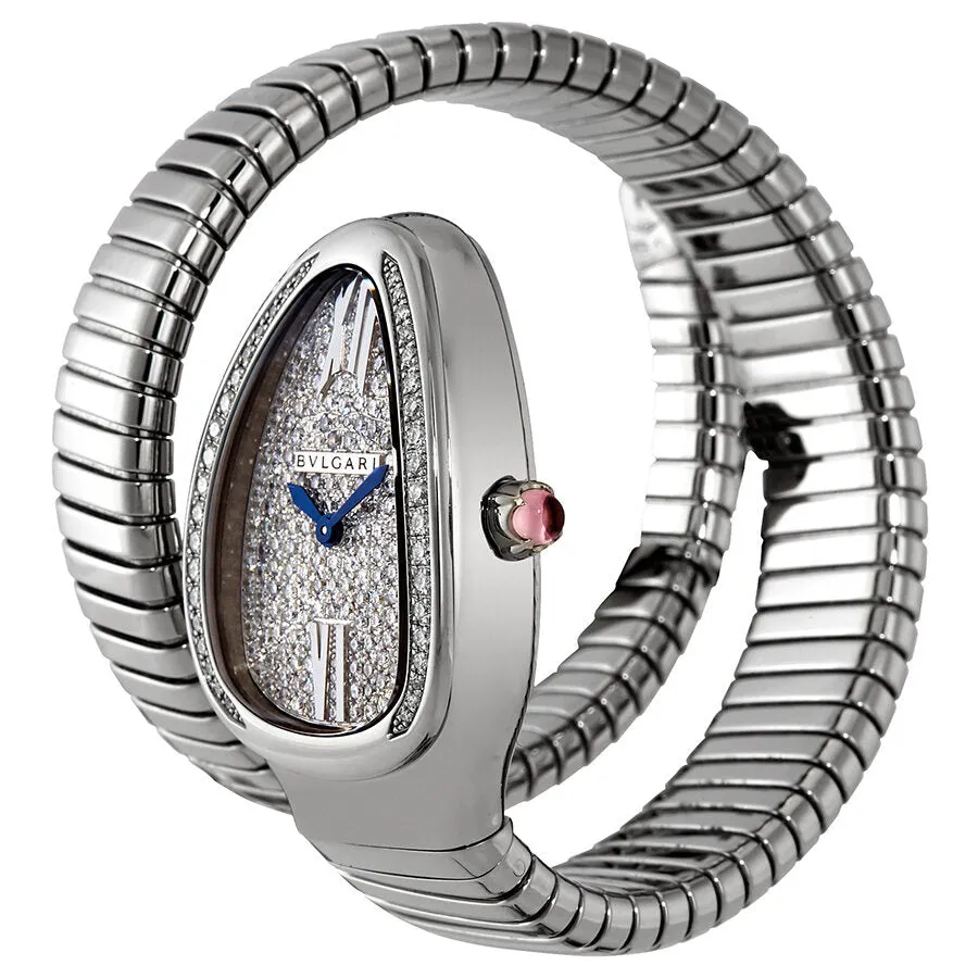 Bvlgari Serpenti Tubogas 18k White Gold Diamond Pave Dial Quartz Ladies Watch 102005