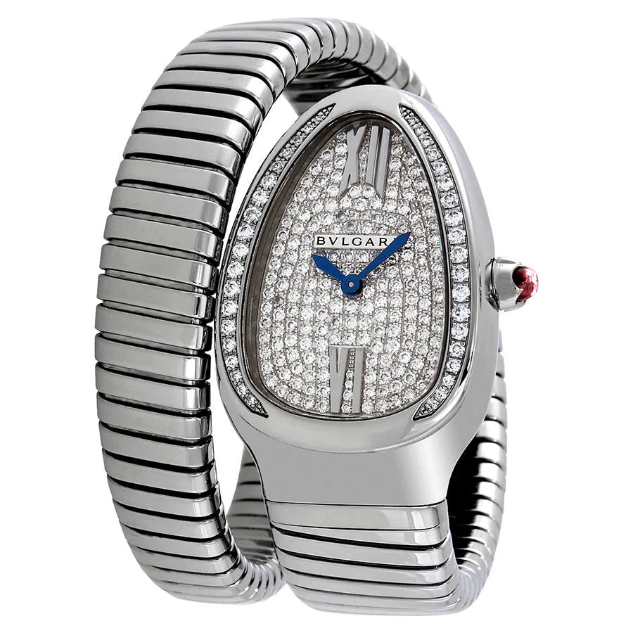 Bvlgari Serpenti Tubogas 18k White Gold Diamond Pave Dial Quartz Ladies Watch 102005