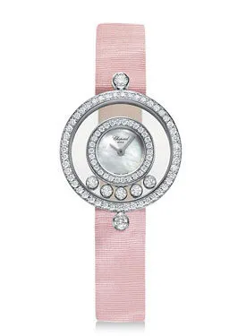 Chopard Happy Diamonds Mother of Pearl Dial Pink Fabric Strap Ladies Watch 203957-1001