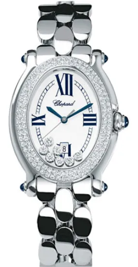 Chopard Happy Sport Oval White Dial 18kt White Gold Diamond Ladies Watch 278419-2001