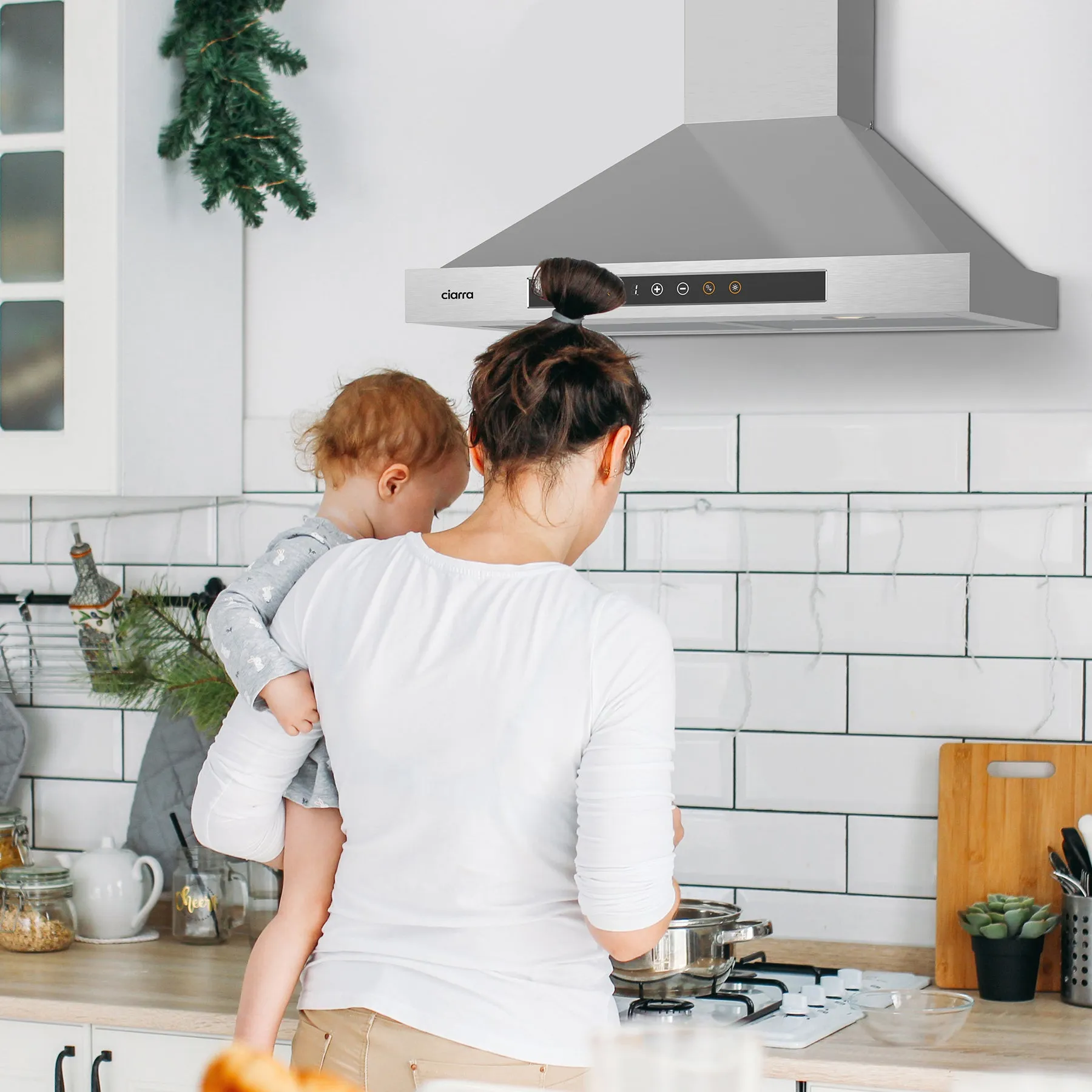 CIARRA 30 Inch Smart Wall Mount Range Hood with Alexa and Google Home Voice Control CAS75308W-OW