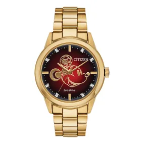 Citizen Unisex Eco-Drive Mickey Mouse Limited Edition Gold-Tone Stainless Steel Bracelet Diamond Accent Red Dial Analog Watch - FE7082-53W