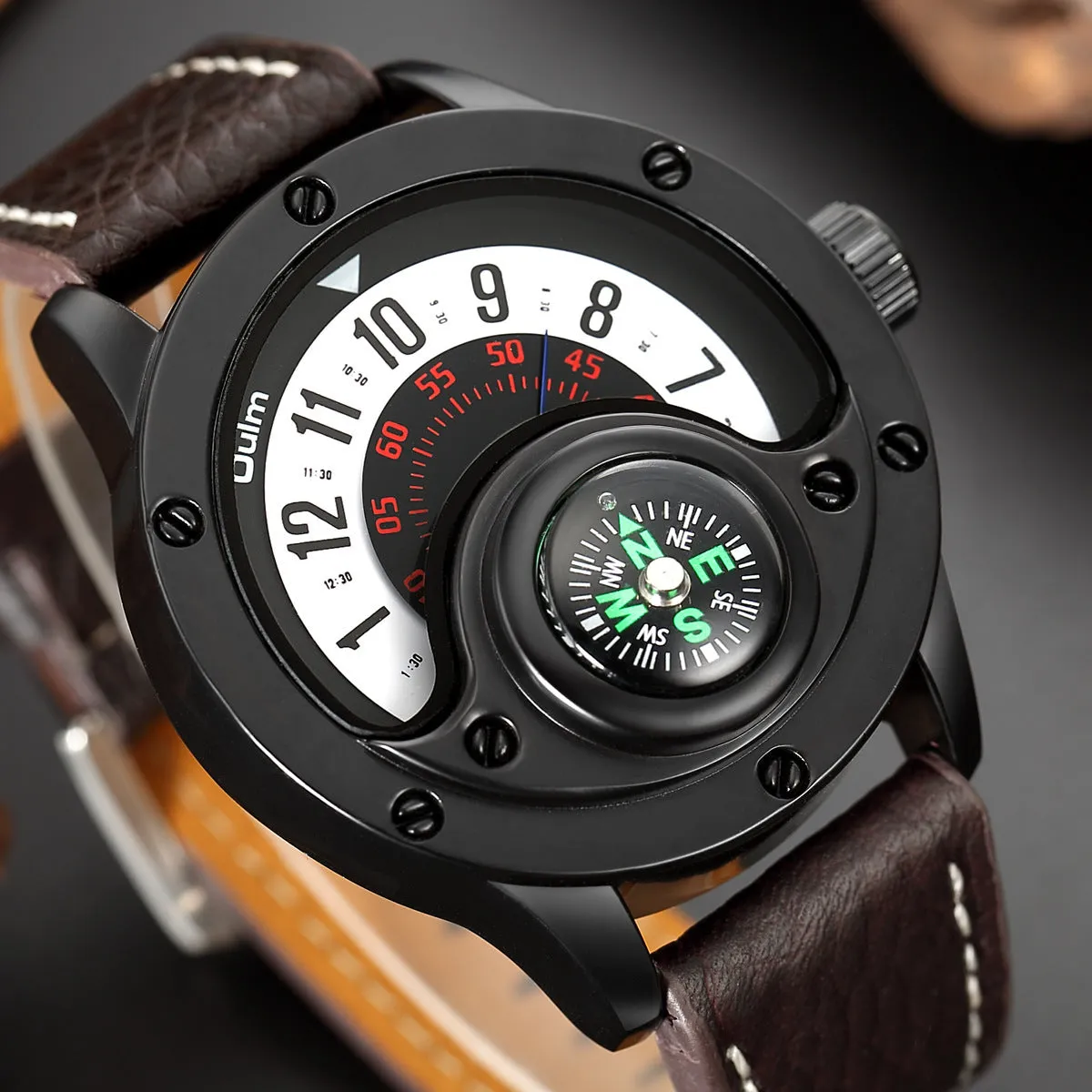 Decorative Compass Watch, Unique Design Watch, Male Quartz Clock Watch, Men's Leather Strap Casual Wristwatch