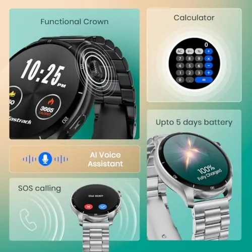 Fastrack Dezire FX1 PRO Fashion Smart Watch, 1.43" AMOLED, 466*466 Pixel Resolution, SingleSync BT Calling, AI Voice Assistant, 100  Sports Modes & Smartwatch Faces, Upto 5 Day Battery, IP68